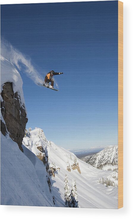 het kan Jong Fabrikant A Male Snowboarder Jumps Off A Cliff Wood Print by Mark Fisher - Fine Art  America
