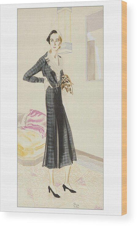 Animal Wood Print featuring the digital art A Woman Wearing A Saks-fifth Avenue Suit by R.S. Grafstrom