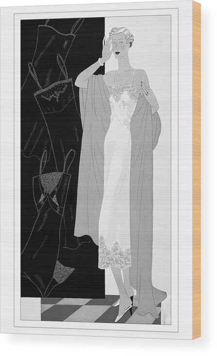 Fashion Wood Print featuring the digital art A Woman Wearing A Slip by Eduardo Garcia Benito