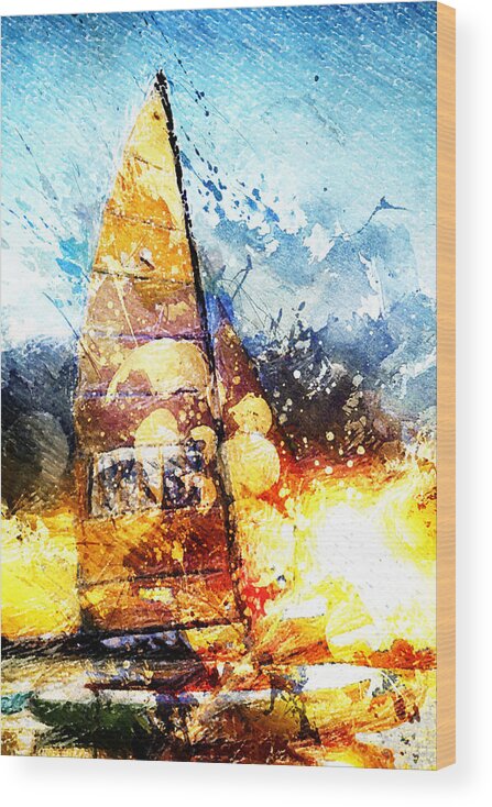 Sail Wood Print featuring the digital art Abstract Sailing by Andrea Barbieri