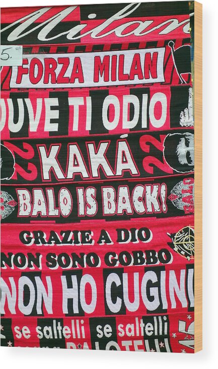 A Wood Print featuring the photograph AC Milan Fans Scarves by Valentino Visentini