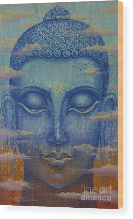 Buddha Wood Print featuring the painting Among the clouds by Yuliya Glavnaya