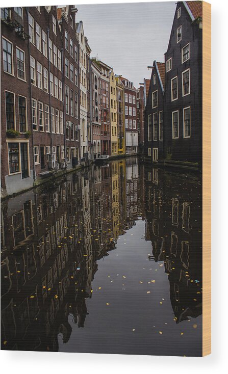 Amsterdam Wood Print featuring the photograph Amsterdam - Serene Fall Reflections by Georgia Mizuleva