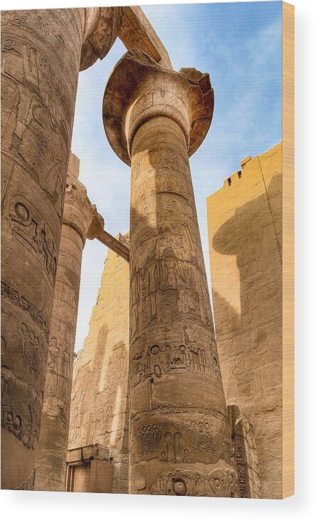 Egypt Wood Print featuring the photograph Ancient Pillars of Karnak Temple by Mark Tisdale
