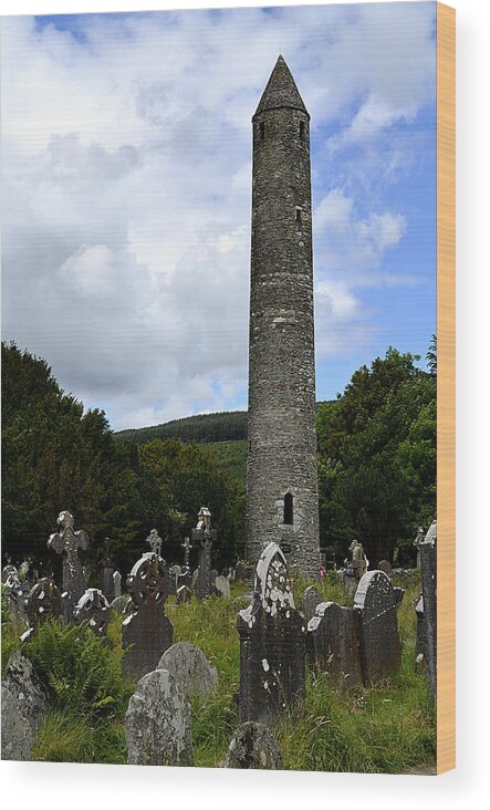 Tower Wood Print featuring the photograph Ancient Round Tower at Glendalough by Richard Ortolano