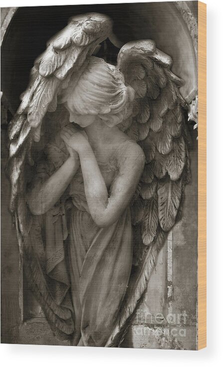 Angels Wood Print featuring the photograph Angel Photography Spiritual Angel - Guardian Angel In Prayer - Angel Praying by Kathy Fornal