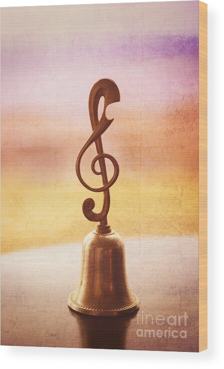 Handbell Wood Print featuring the photograph Antique Copper Handbell with G-Clef Handle by Beverly Claire Kaiya