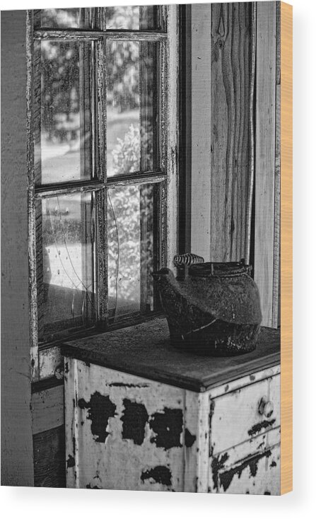 Antique Stove Wood Print featuring the photograph Antique Stove on Porch by Bonnie Bruno
