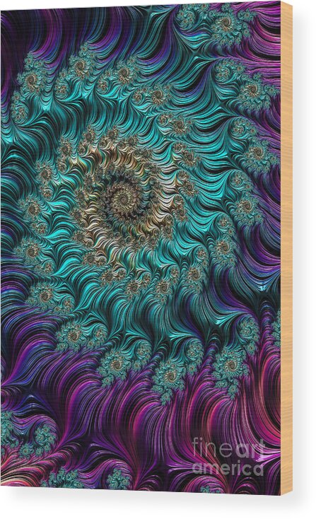 Fractal Wood Print featuring the digital art Aqua Swirl by Steve Purnell