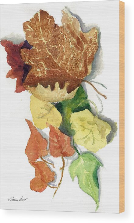 Nature Wood Print featuring the painting Autumn Leaves by Maria Hunt