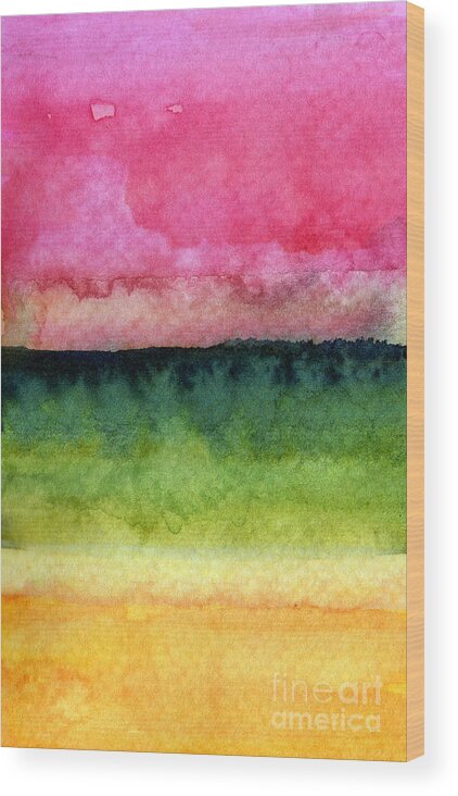 Abstract Landscape Wood Print featuring the painting Awakened by Linda Woods