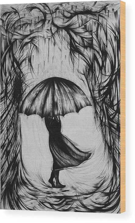 Pen And Ink Wood Print featuring the drawing Bad Mood II by Anna Duyunova