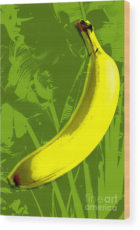 Banana Wood Print featuring the digital art Banana pop art by Jean luc Comperat