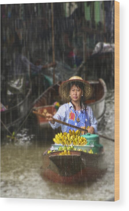 demnoen Saduak Wood Print featuring the photograph Banana Vendor in the Rain by Rob Tullis