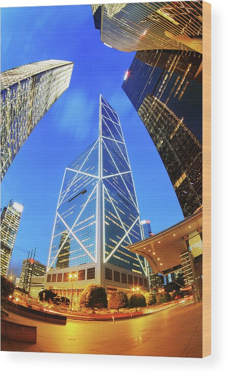 Corporate Business Wood Print featuring the photograph Bank Of China Hong Kong by Samxmeg