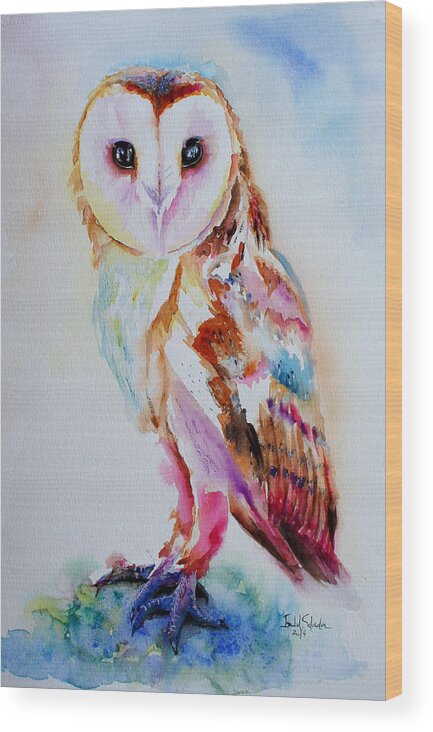 Barn Owl Wood Print featuring the painting Barn Owl by Isabel Salvador