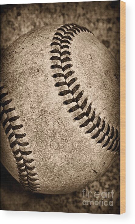 Paul Ward Wood Print featuring the photograph Baseball old and worn by Paul Ward