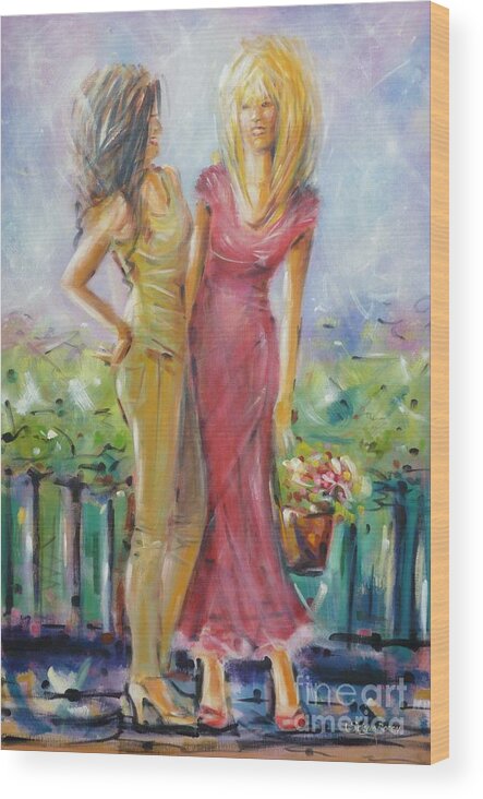 Women Wood Print featuring the painting Best Friends 171008 by Selena Boron