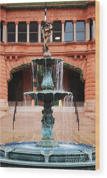 San Antonio Wood Print featuring the photograph Bexar County Courthouse Blind Naked Justice Fountain San Antonio Texas by Shawn O'Brien