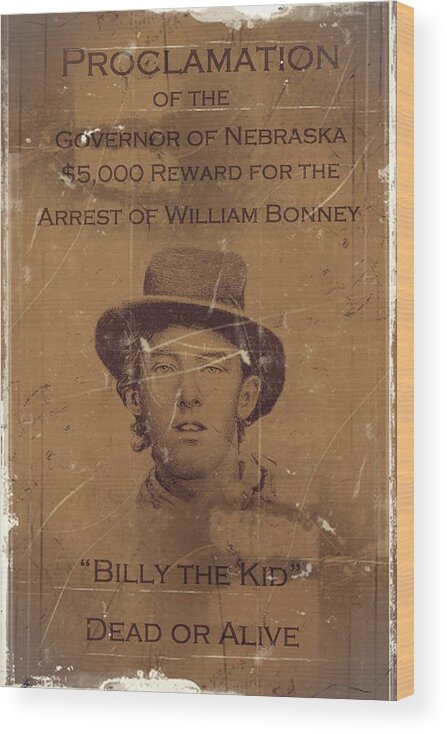 Billy The Kid Wood Print featuring the digital art Billy the Kid Wanted Poster by Movie Poster Prints