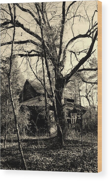 Black Wood Print featuring the photograph Black and White Barn by Lisa Wooten