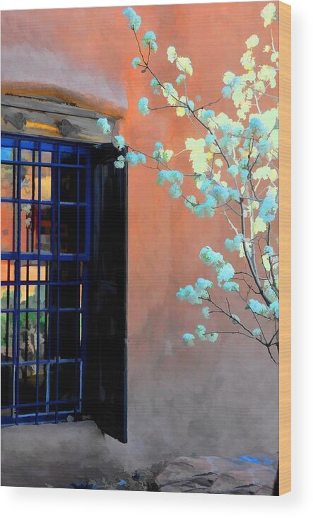 Southwestern Wood Print featuring the photograph Blossoms And Stucco by Jan Amiss Photography