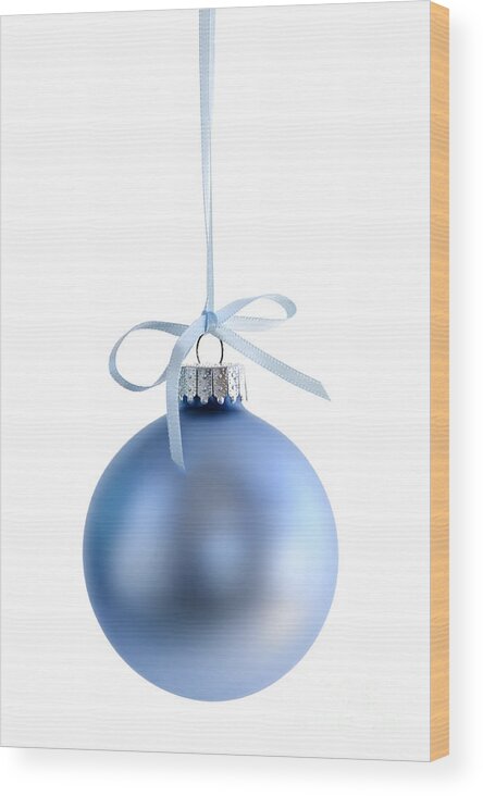 Christmas Wood Print featuring the photograph Blue Christmas bauble 2 by Elena Elisseeva