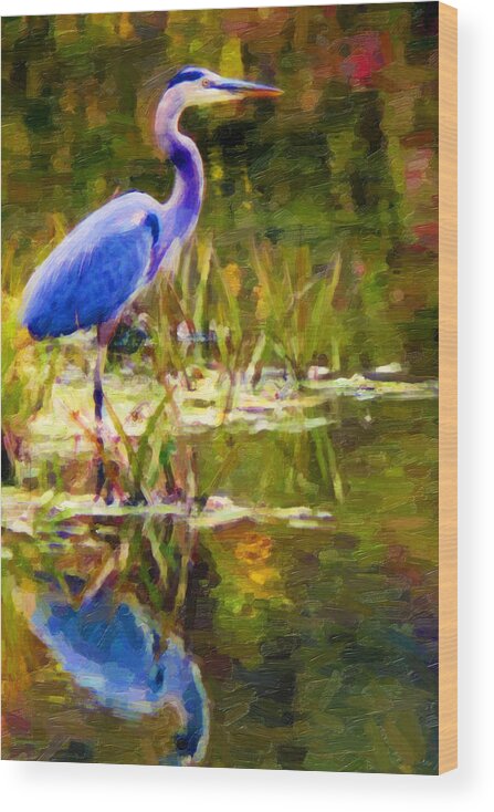 Blue Wood Print featuring the digital art Blue Heron by Chuck Mountain