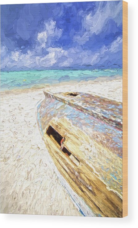 Seascape Wood Print featuring the painting Boat Wreck of Aruba by David Letts