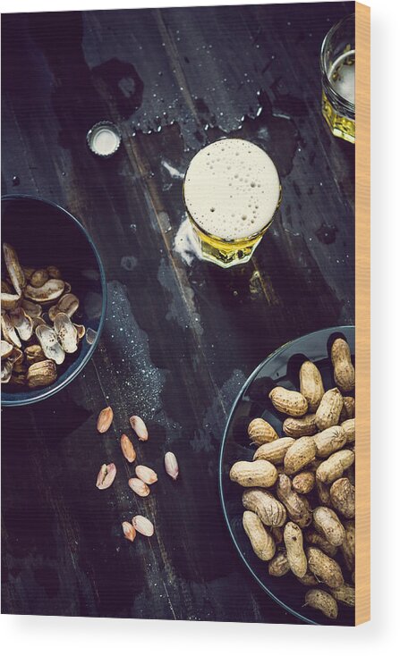 Alcohol Wood Print featuring the photograph Boiled Peanuts And Beer by Chien-ju Shen