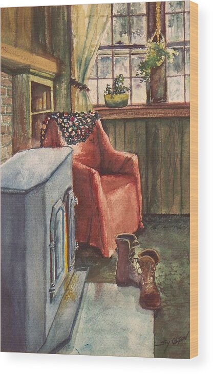 Still Life Wood Print featuring the painting Boots by Joy Nichols