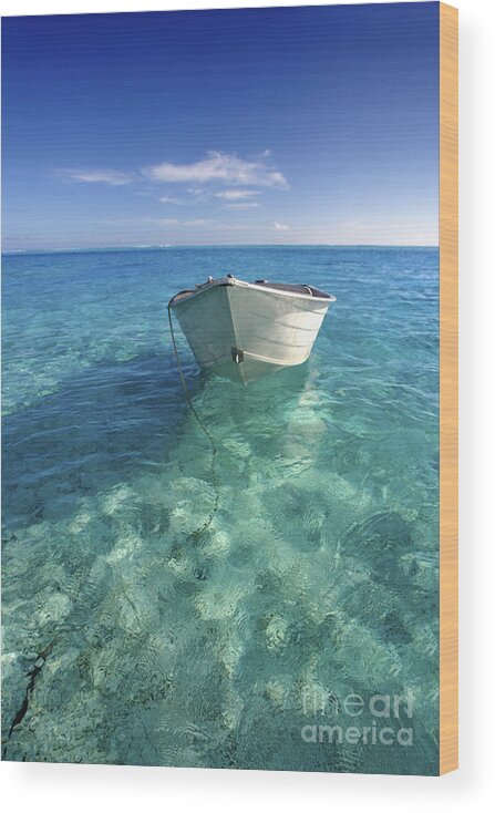 Afternoon Wood Print featuring the photograph Bora Bora White boat by M Swiet Productions