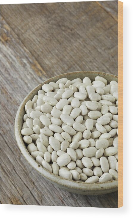 Heap Wood Print featuring the photograph Bowl Of Dried Cannellini Beans On by Billnoll