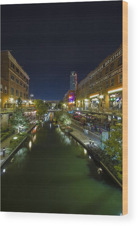 Oklahoma City Wood Print featuring the photograph Bricktown Canal Vertical by Jonathan Davison