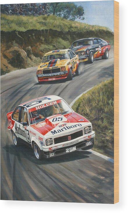 Peter Brock Wood Print featuring the painting 'Brock's Bathurst 1979' by Colin Parker