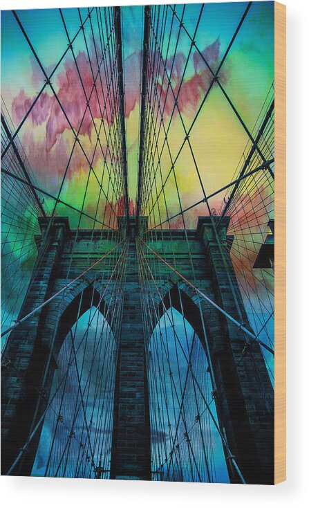 Brooklyn Bridge Wood Print featuring the digital art Psychedelic Skies by Az Jackson