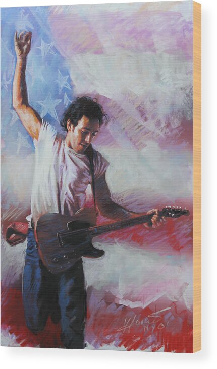 Singer Wood Print featuring the mixed media Bruce Springsteen The Boss by Viola El