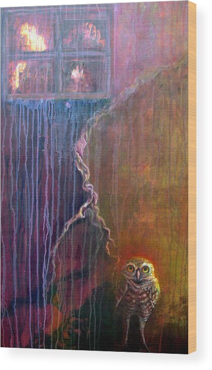 Burrowing Owl Wood Print featuring the painting Burrow by Ashley Kujan