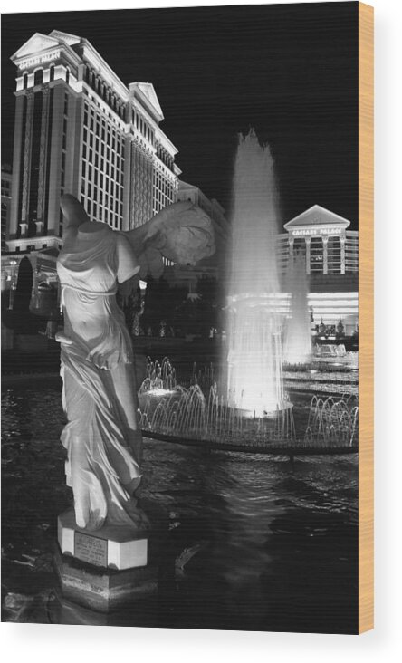 Caesars Wood Print featuring the photograph Caesars Fountain BW by Jenny Hudson