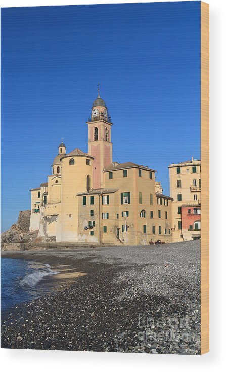 Ancient Wood Print featuring the photograph Camogli seaside and church by Antonio Scarpi