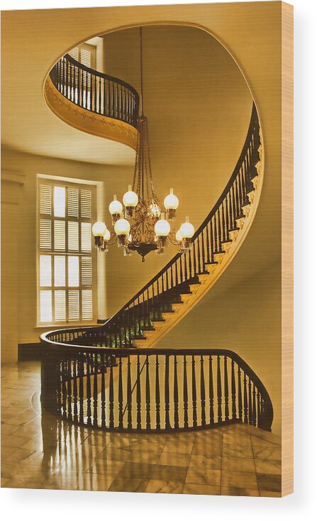 Spiral Staircase Wood Print featuring the photograph 2 - Capitol Staircase - Montgomery Alabama by Nikolyn McDonald