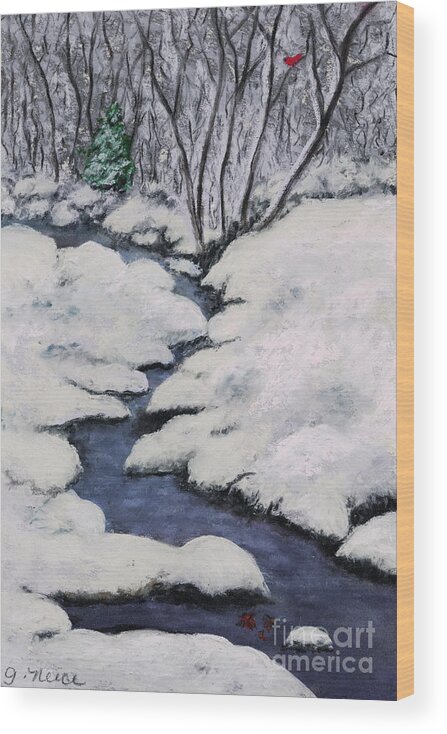 Cardinal Wood Print featuring the pastel Cardinal Creek by Ginny Neece
