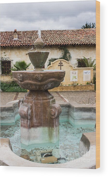 Carmel Wood Print featuring the photograph Carmel Mission Fountain by Suzanne Luft