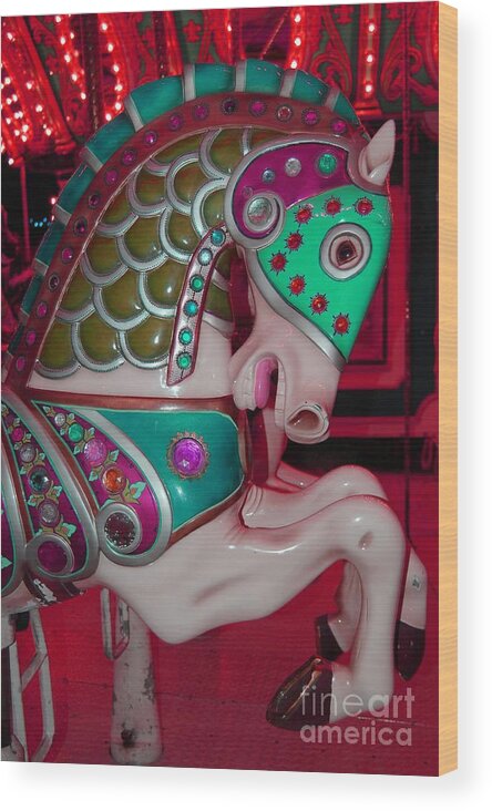 Carousel Wood Print featuring the digital art Carousel Pink Fairytale Horse by Patty Vicknair