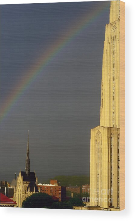 Cathedral Of Learning Wood Print featuring the photograph Cathedral of Learning Rainbow by Thomas R Fletcher