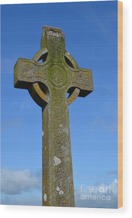 Celtic Cross Wood Print featuring the photograph Celtic Stone Cross in Ireland by DejaVu Designs