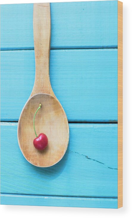 Cherry Wood Print featuring the photograph Cherry In A Wooden Spoon by C.aranega