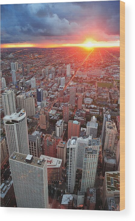 Chicago Wood Print featuring the photograph Chicago sunset by Songquan Deng