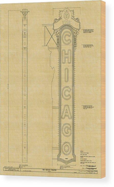 Chicago Theatre Wood Print featuring the photograph Chicago Theatre Blueprint by Andrew Fare