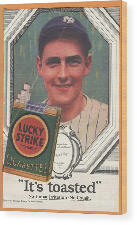 Vintage Wood Print featuring the photograph Cigarette Lucky Strike Baseball Poster by Action